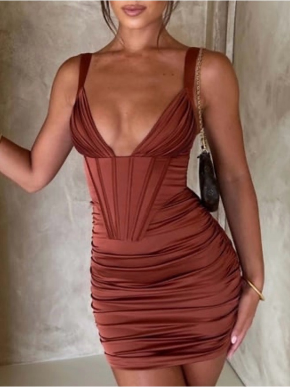 Babyboo Ruched Corset Bodycon Mini Dress Stretch Large Satin